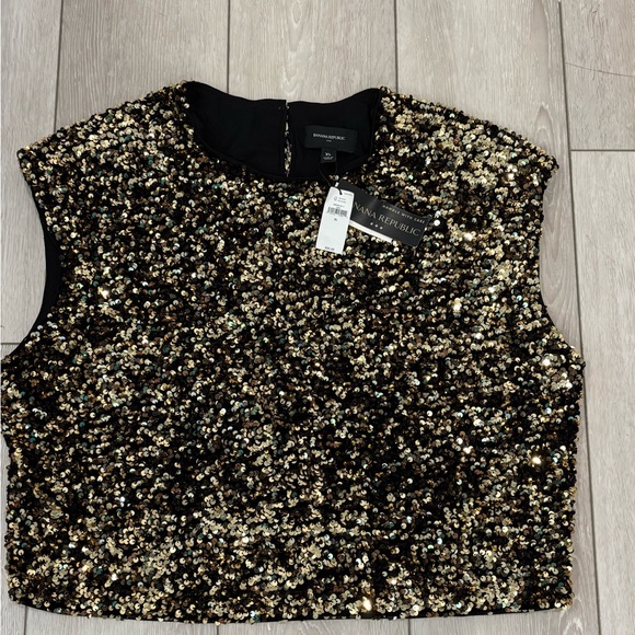Banana Republic Sequin Sleeveless Cropped Top - Black and Gold XL NWT - Picture 1 of 3